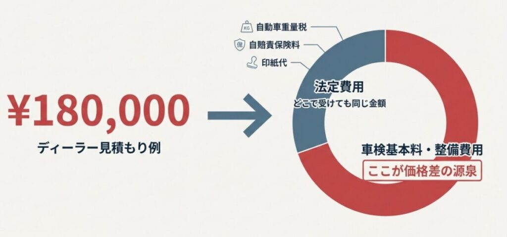 セレナ車検費用の内訳（法定費用と整備費用）イメージ