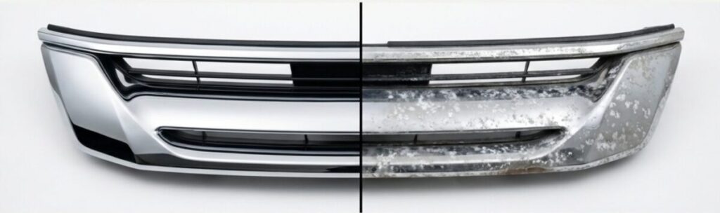 メッキパーツの経年劣化と白サビの症状例